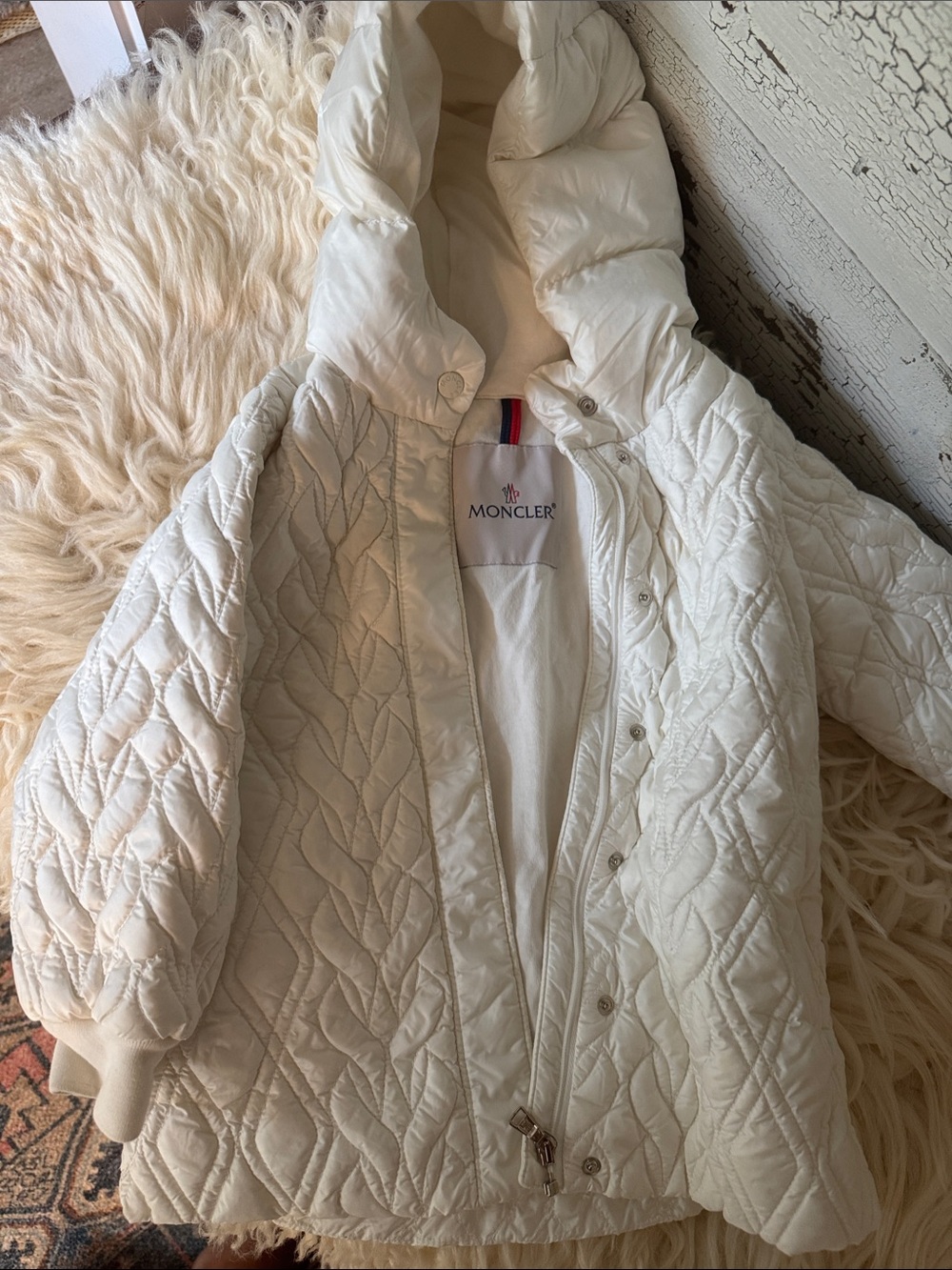 Moncler Cream Quilted Hooded Puffer Coat